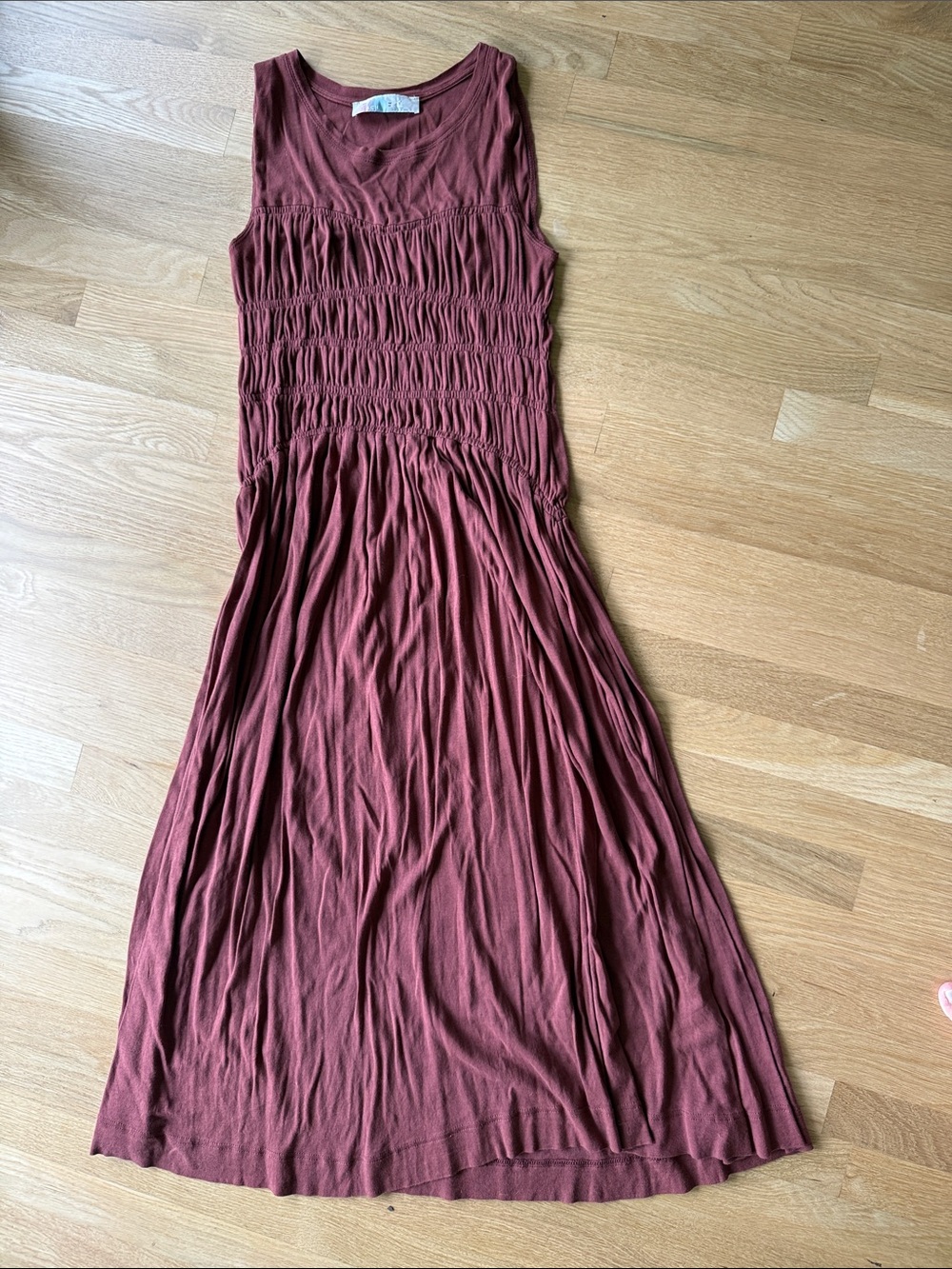 Sleeveless Smocked Maxi Dress in Deep Rust